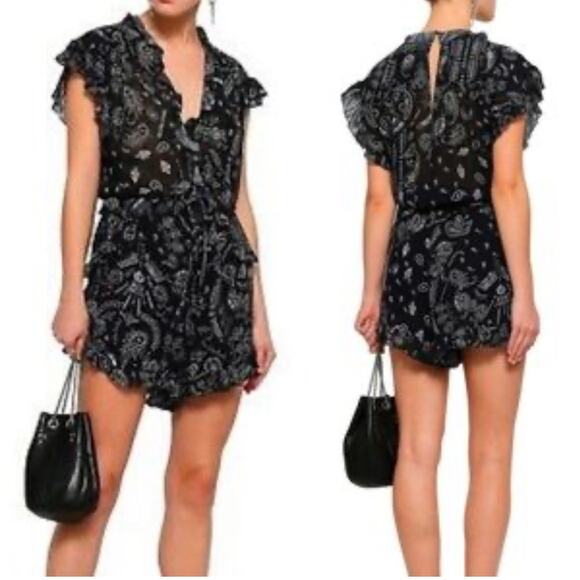 IRO Black Sheer Paisley Ruffle Romper Sz 8 - Picture 1 of 11